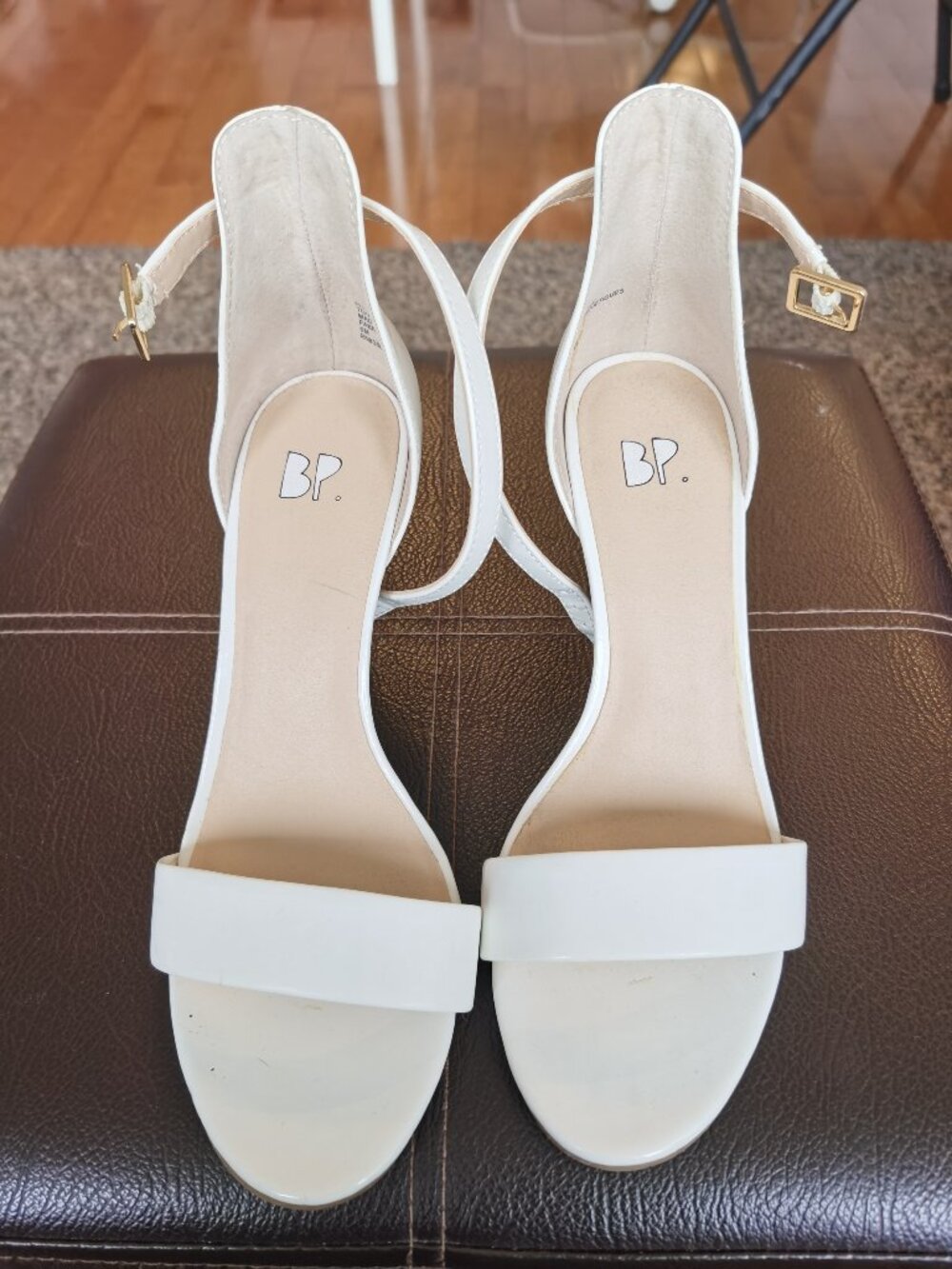 BP Nordstrom White Patent Ankle Strap Stiletto Heels Sandals, Size US 6M